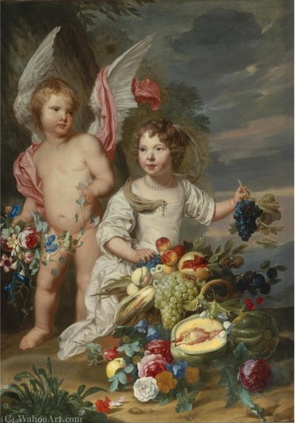 Double Portrait Of A Girl And A Girl As Cupid And Ceres Next To A Stil Life Of Fruits And Flowers — Theodoor Van Thulden