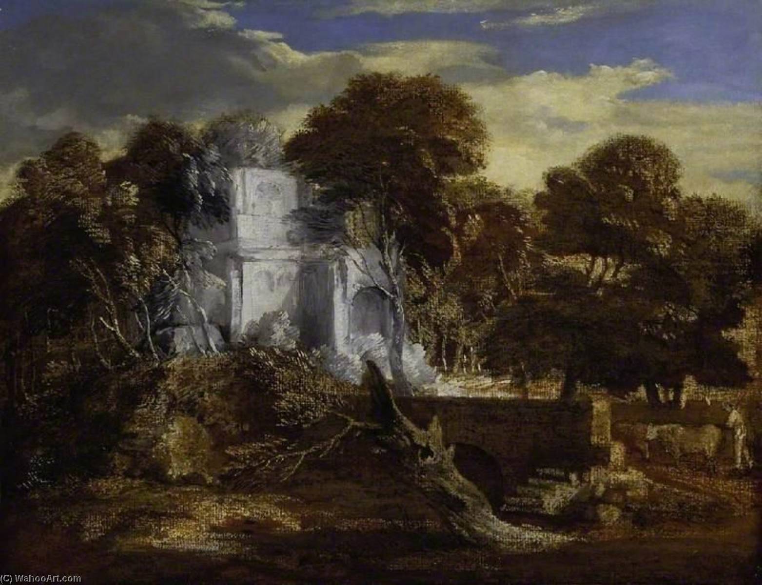 Landscape With Herdsman And Cows Crossing A Bridge — Tomas Gejnzboro