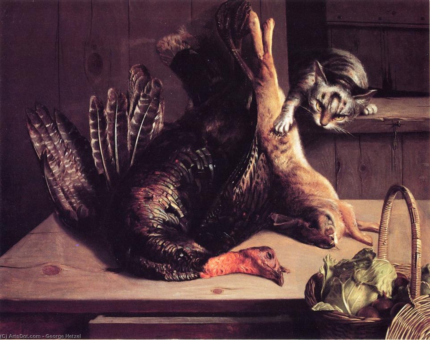 Still Life With Wild Game And Cat — George Hetzel