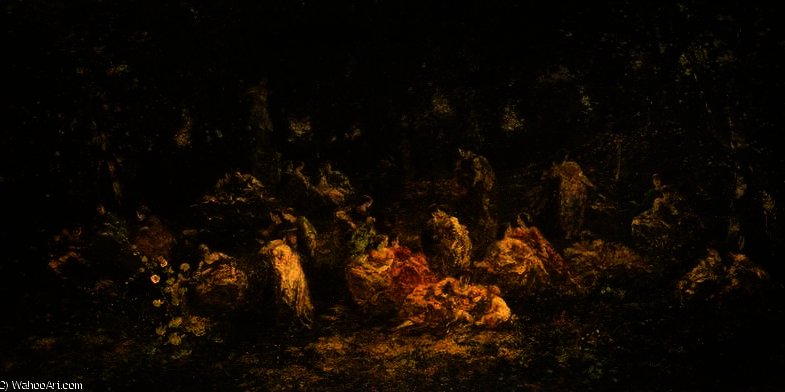 Ladies In A Glade Near A Statue Of Venus — Adolphe Joseph Thomas Monticelli