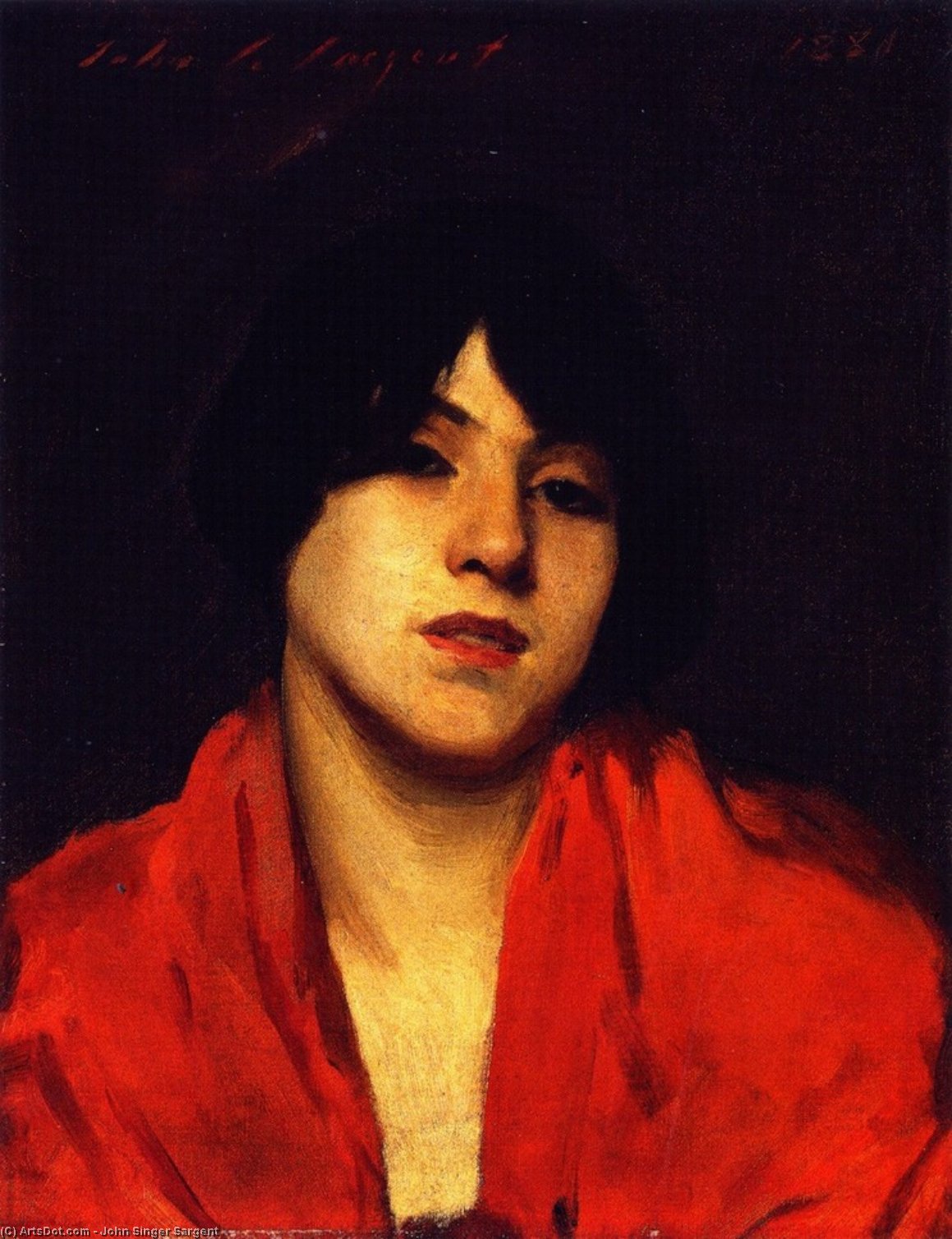 Head Of A Venetian Model In A Scarlet Shawl — John Singer Sargent