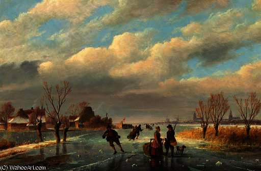 A Rendez-vous On The Frozen Waterway — Nicolaas Johannes Roosenboom