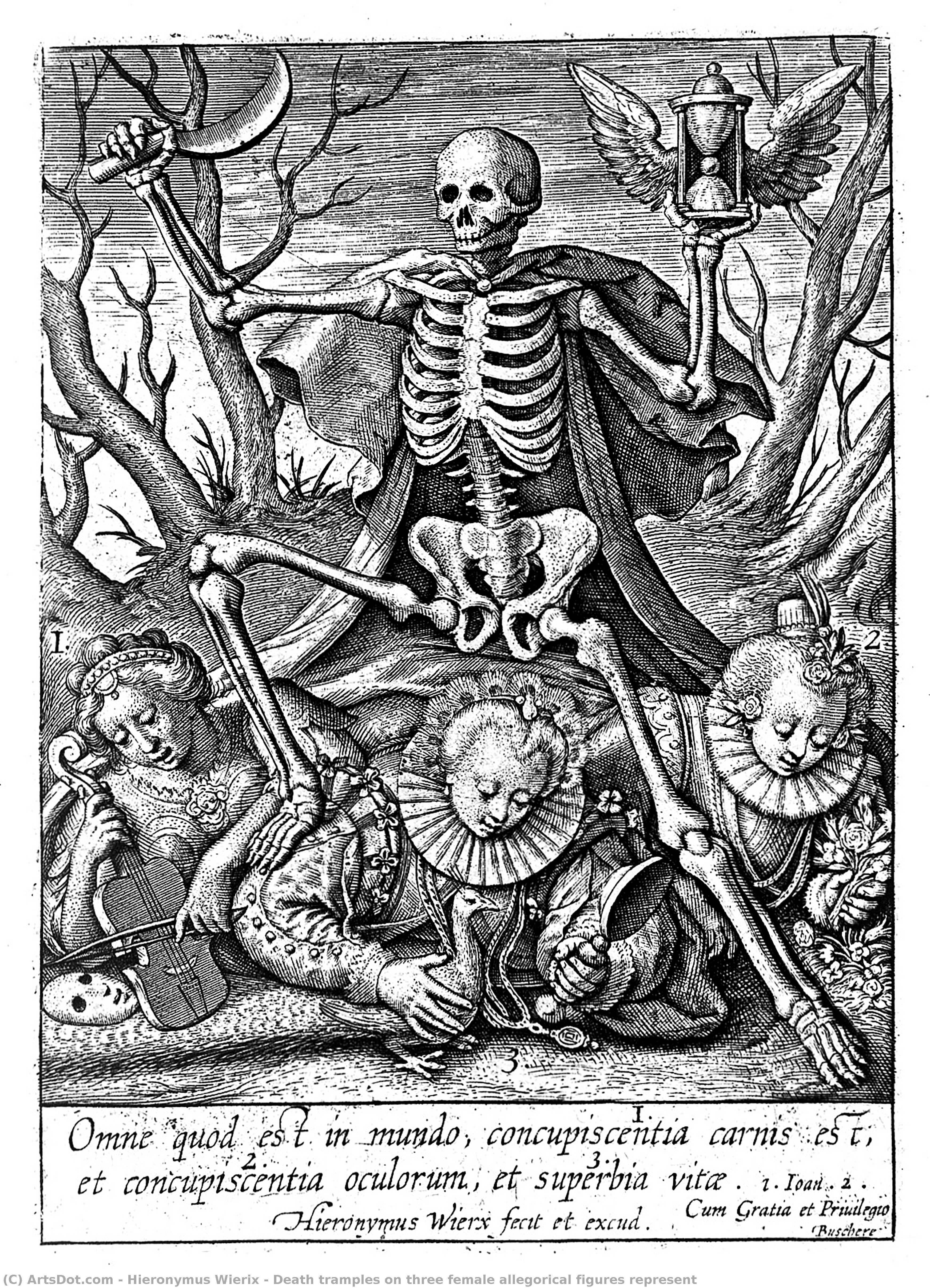 Death Tramples On Three Female Allegorical Figures Represent — Hieronymus Wierix