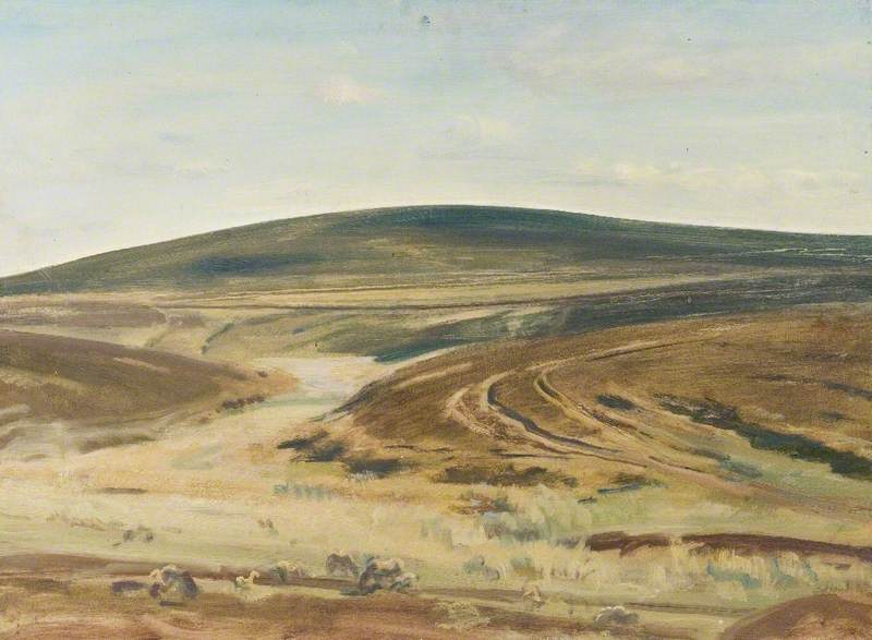 A View On Exmoor, Ponies In The Foreground (recto) — Sir Alfred James Munnings