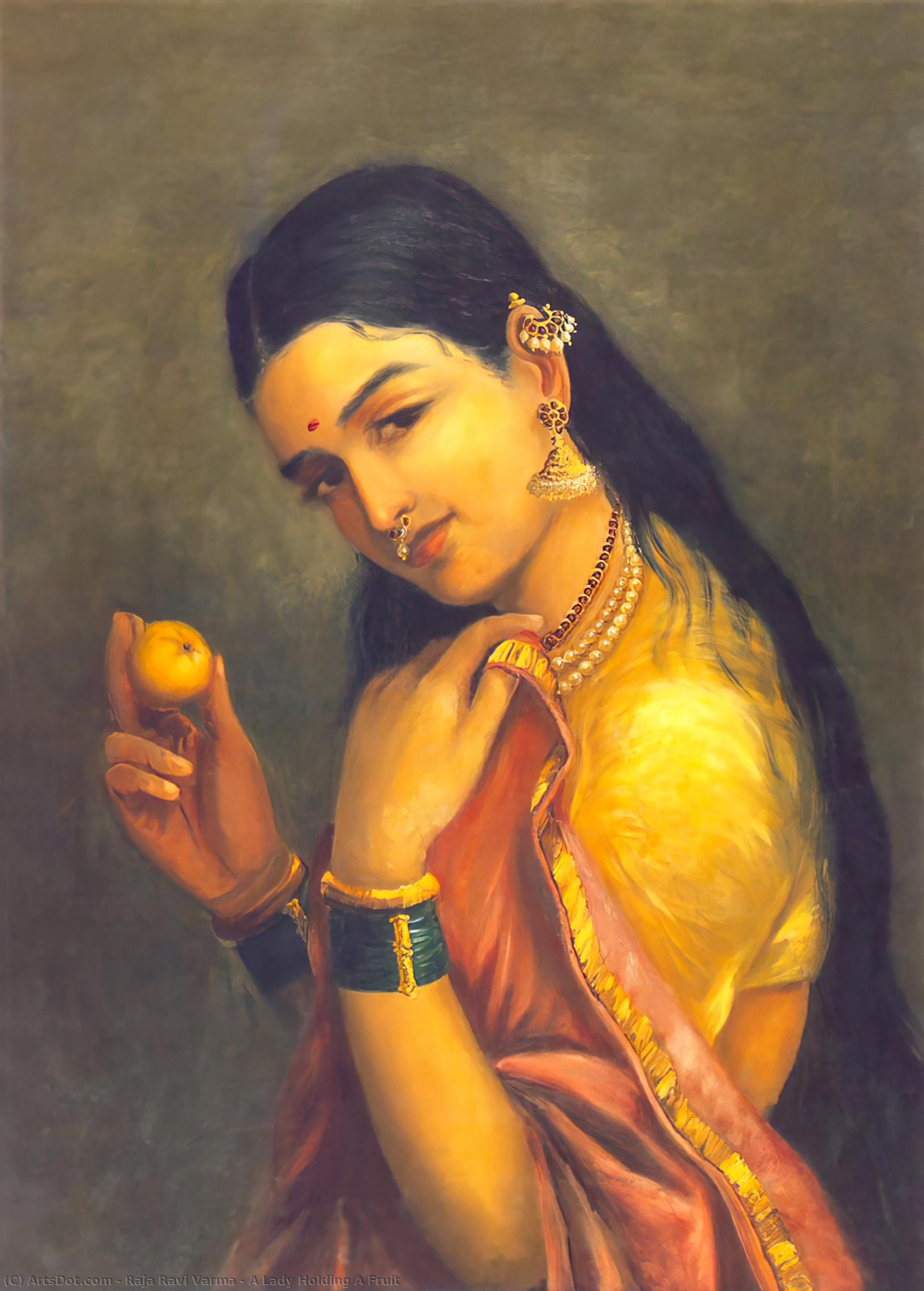 A Lady Holding A Fruit — Raja Ravi Varma