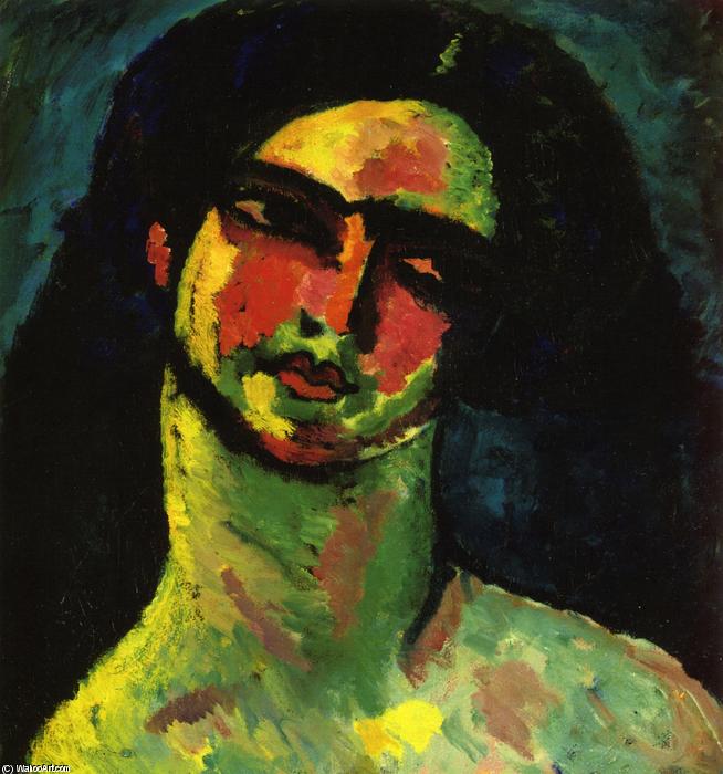 Head Of An Italian Woman Witih Black Hair From The Front — Alexej Von Jawlensky