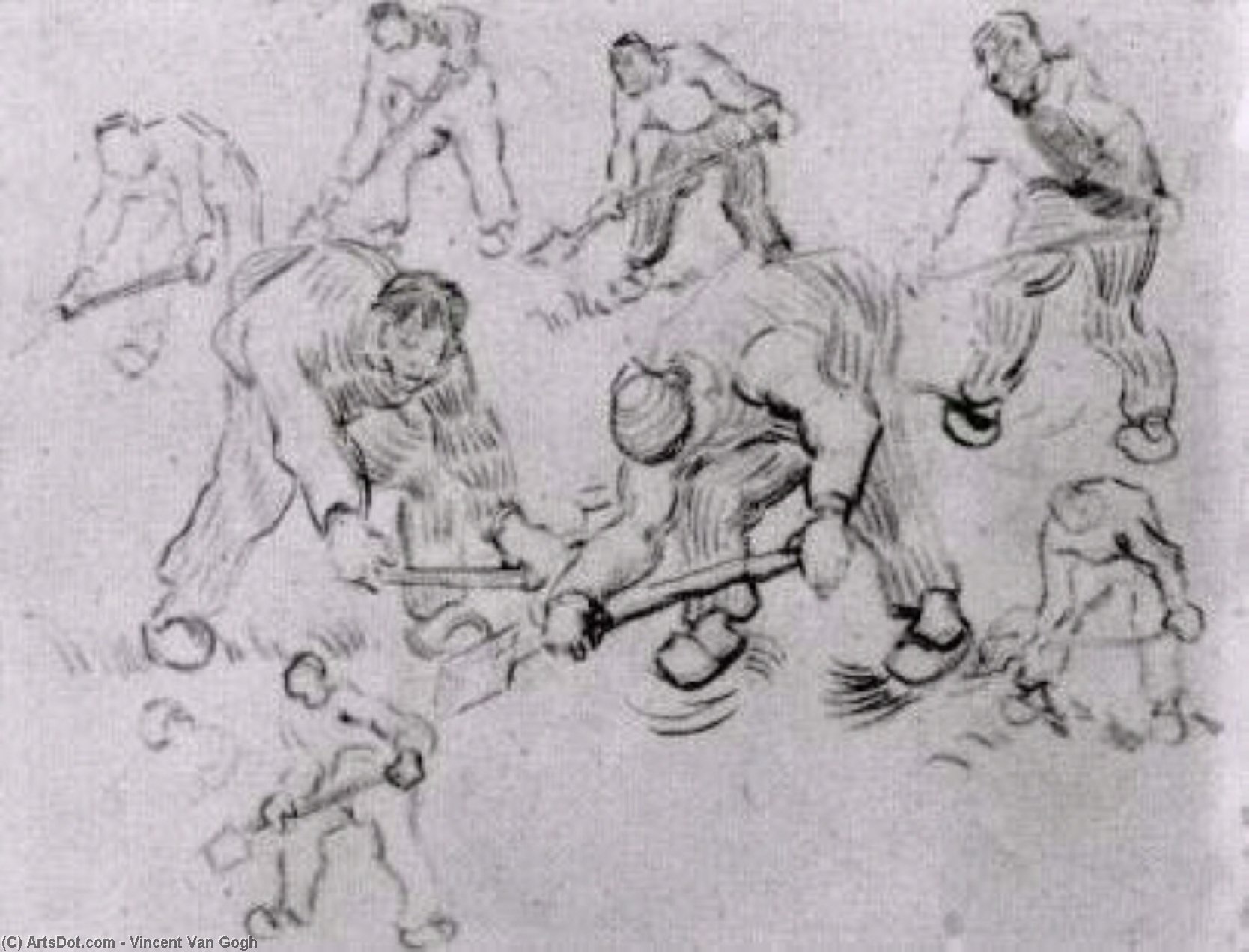 Sheet With Sketches Of Diggers And Other Figures — Vincent Willem Van Gogh