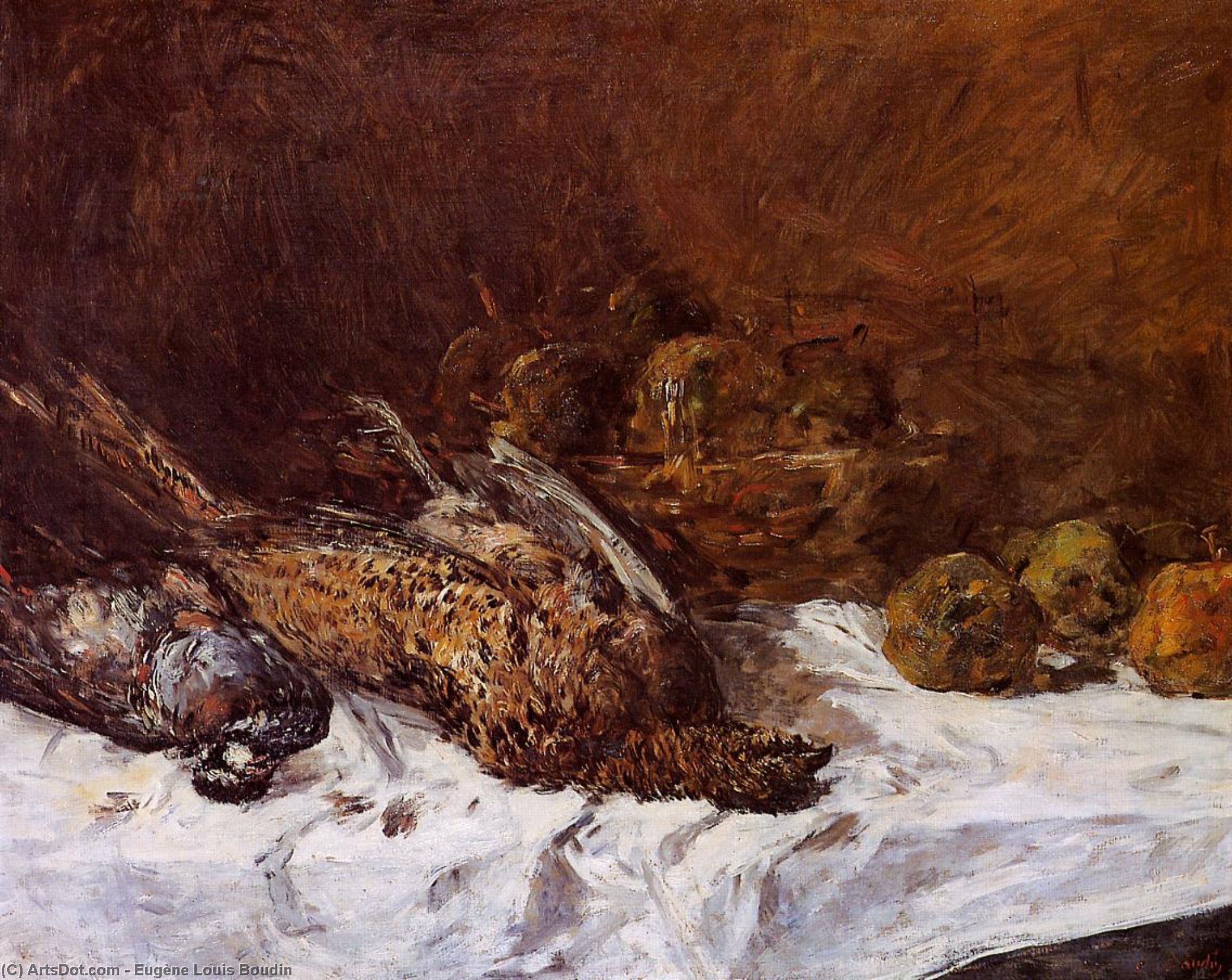 Still Life With Pheasants And A Basket Of Apples — Eugène Ludović Boudin