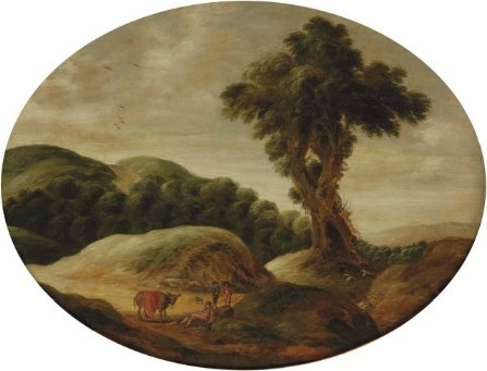 A Hilly Landscape With Travellers Resting On A Track — Gillis I Peeters