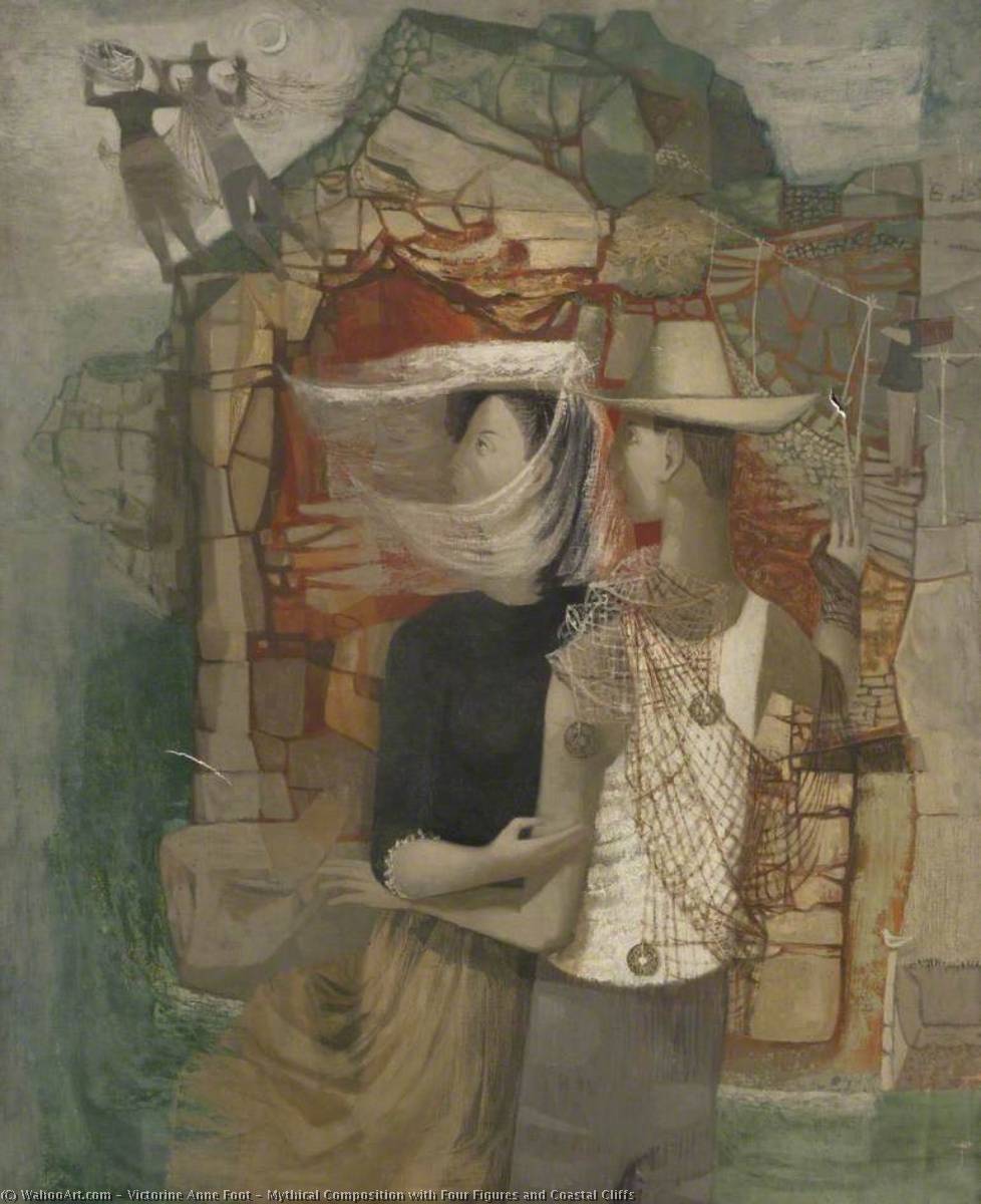 Mythical Composition With Four Figures And Coastal Cliffs — Victorine Anne Foot
