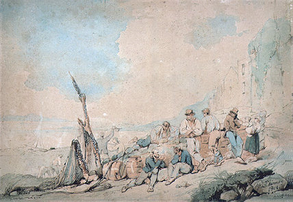 Coast Scene With Figures Near A Wall — George Chinnery
