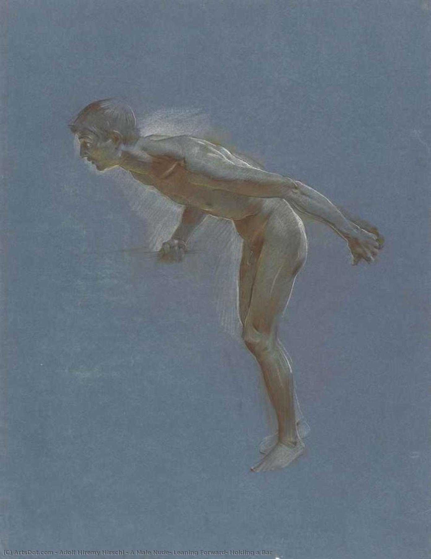 A Male Nude, Leaning Forward, Holding A Bar — Adolf Hiremy Hirschl