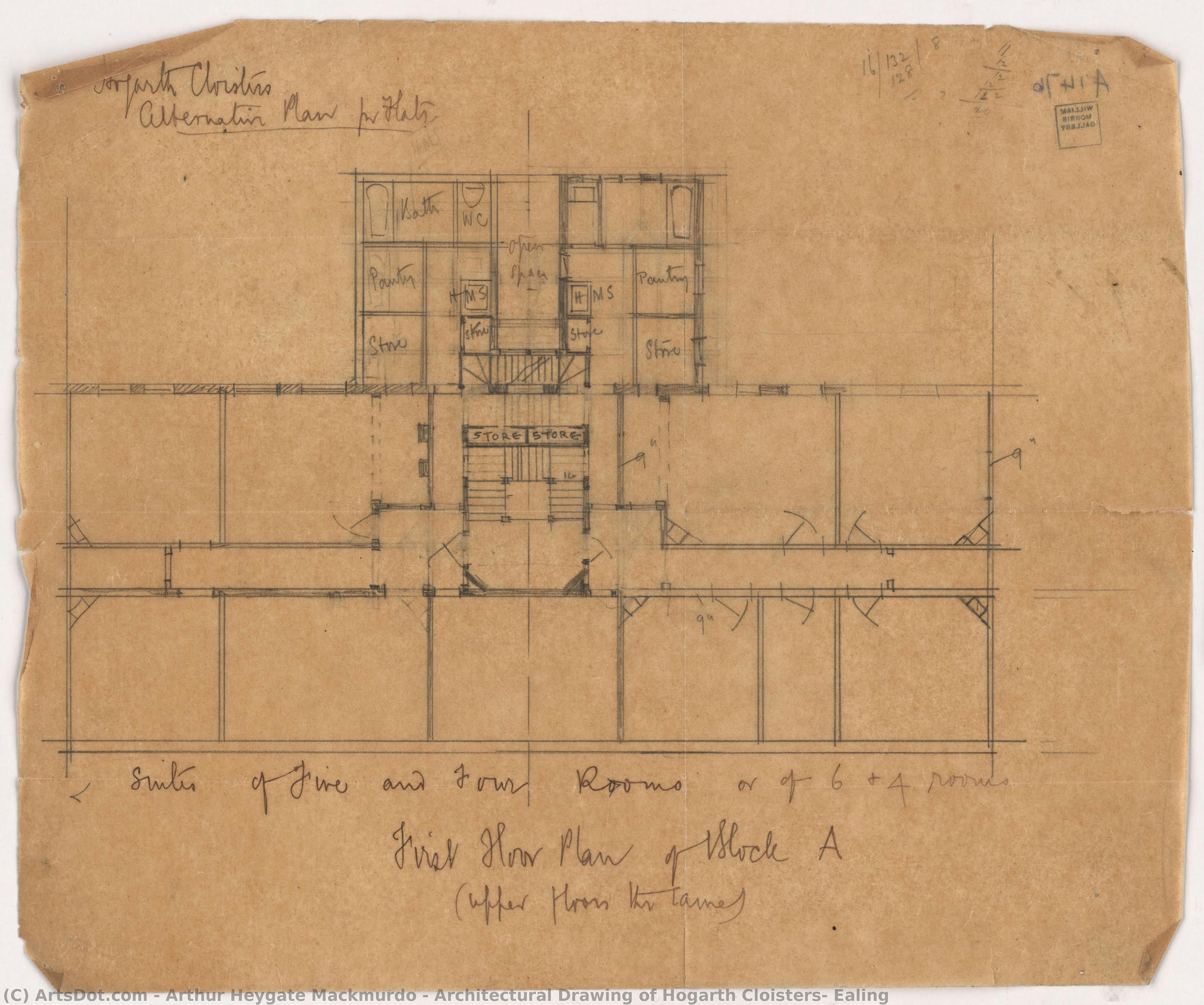 Architectural Drawing Of Hogarth Cloisters, Ealing — Arthur Heygate Mackmurdo