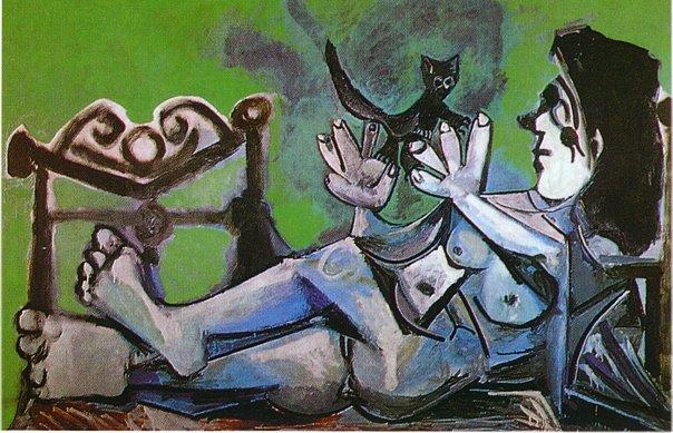 Lying Female Nude With Cat — Pablo Picasso