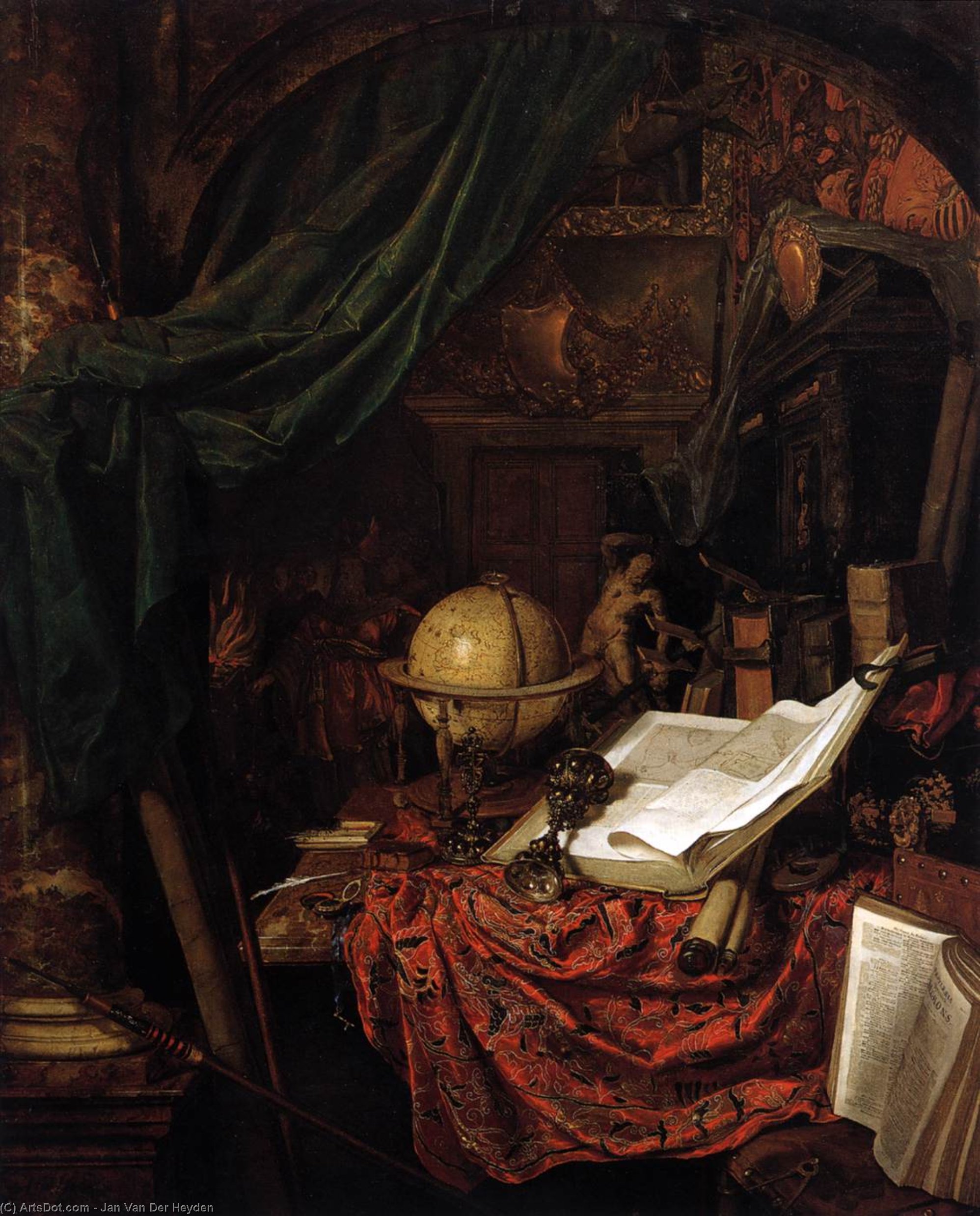 Still-life With Globe, Books And Chinese Silk — Јан Ван Дер Хејден