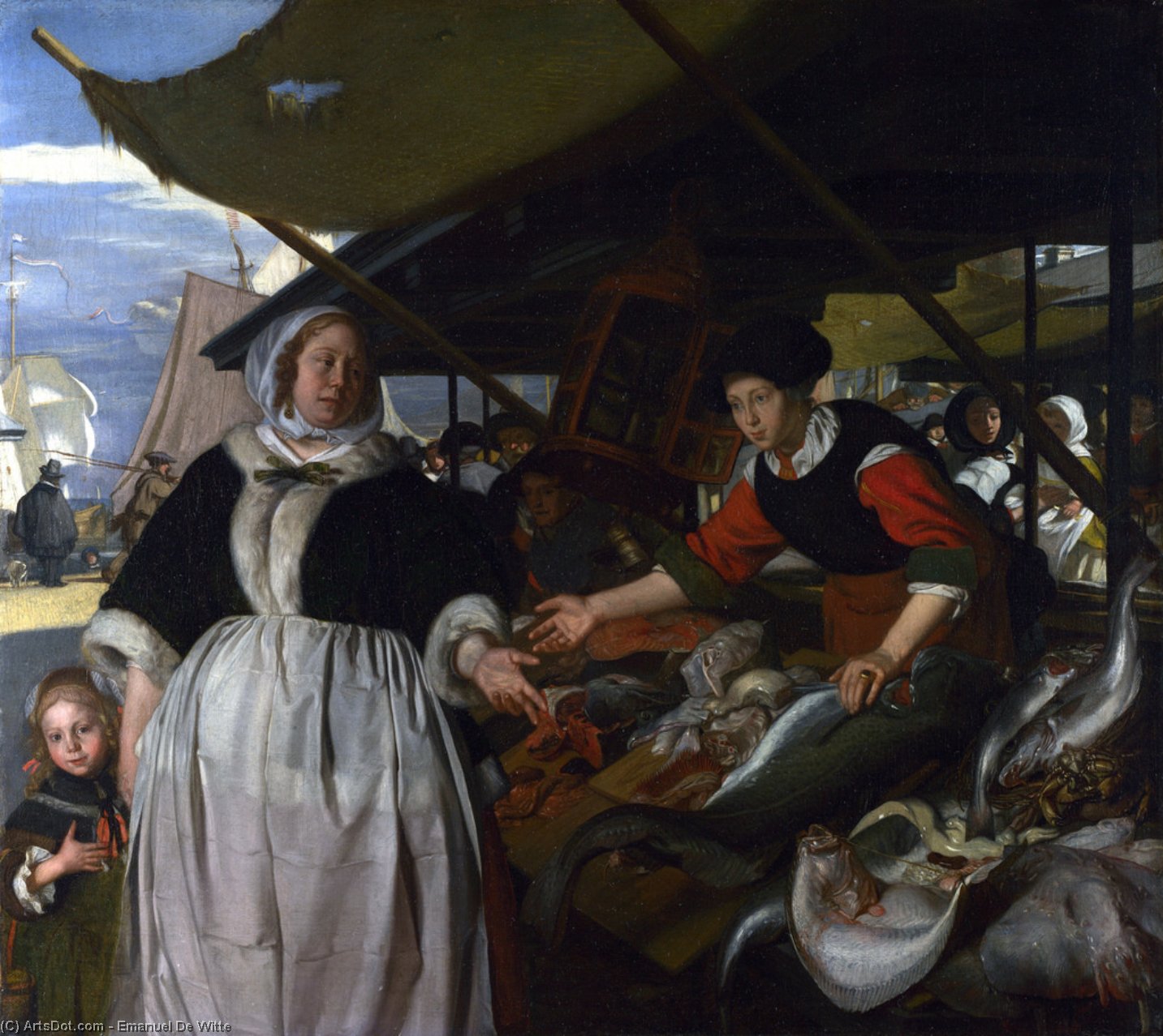 Adriana Van Heusden And Daughter At The Fishmarket — Emanuel De Witte