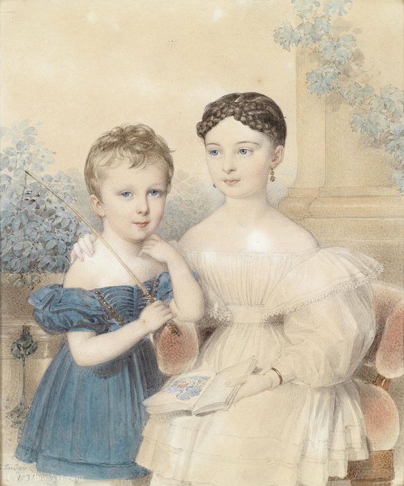 Holding Portrait Of A Boy In A Blue Dress And A Girl, A Picture Book — Johann Nepomuk Ender