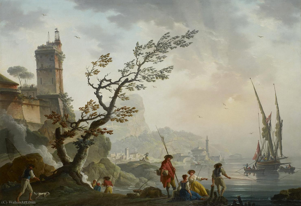 Fishermen At Dusk — Charles Francois Lacroix De Marseille