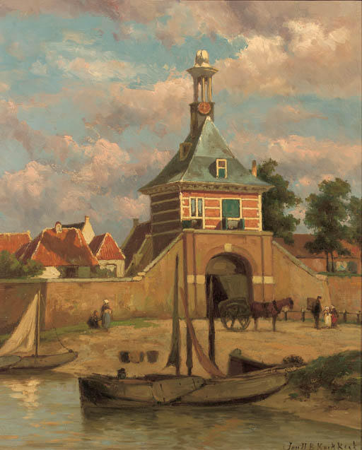 A City Gate In Gorinchem — Johannes Hermann Barend Koekkoek