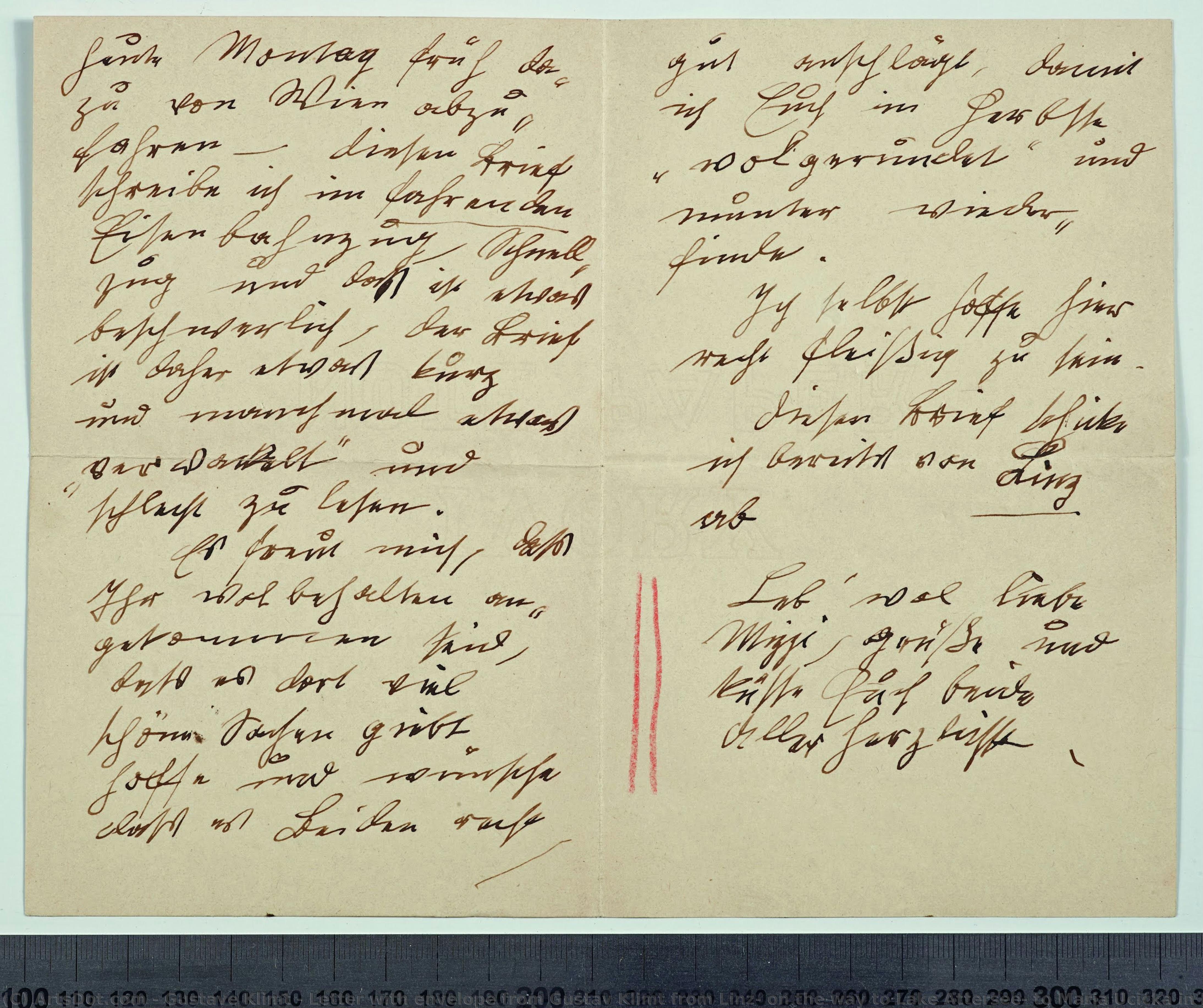 Letter With Envelope From Gustav Klimt From Linz, On The Way To Lake Attersee, To Maria Ucicka In Els Near Krems On The Danube\n\nfront — Gustav Klimt