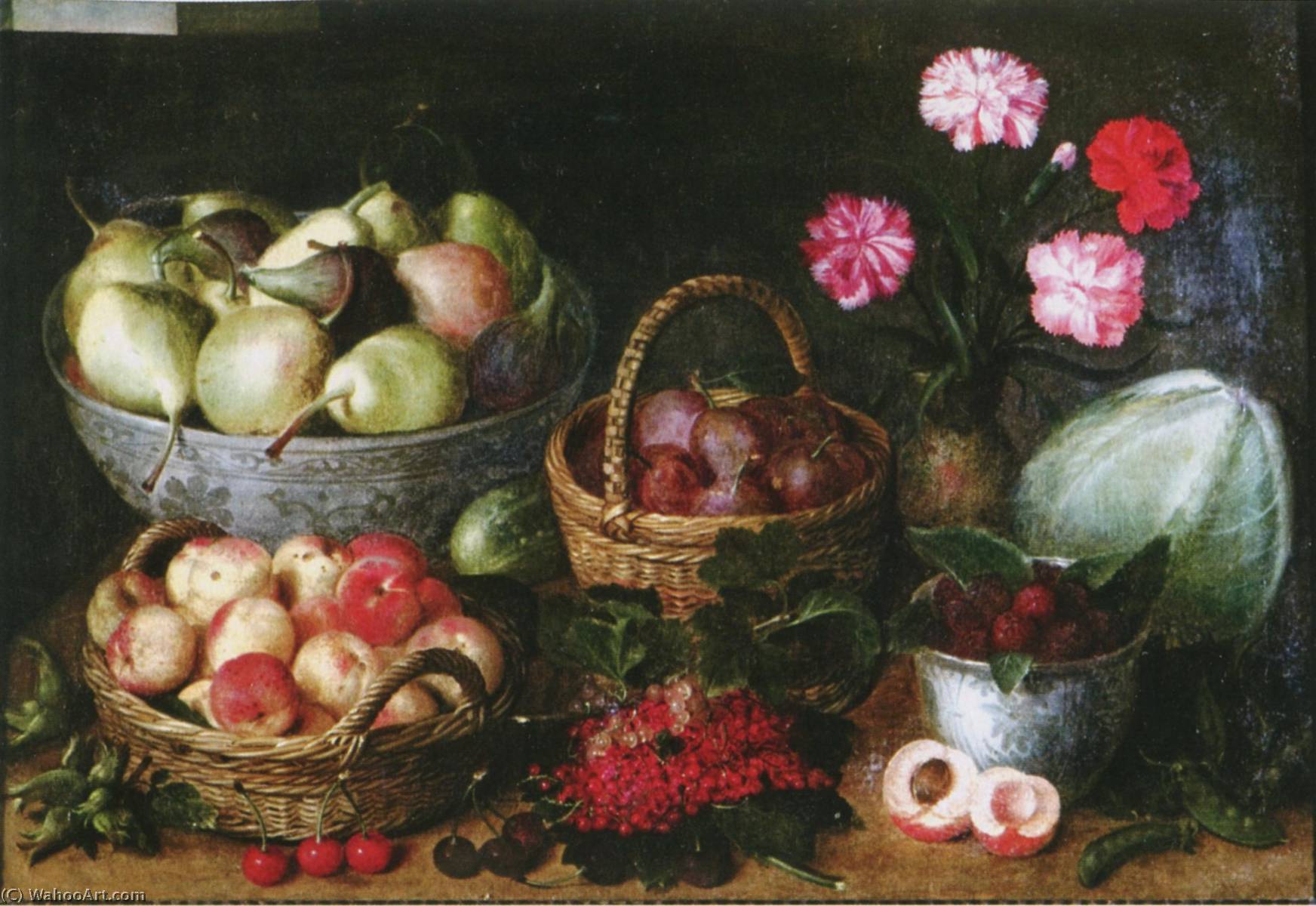 Früchtekörbe, Früchteschale, Porzellankumme, Blumenvase Und Gemüse — Isaak Soreau