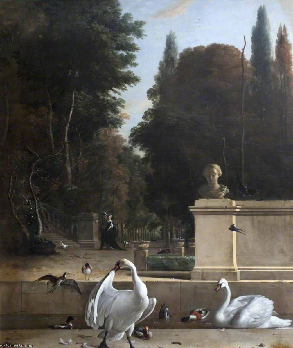 View Of A Park With Swans And Ducks — Melchior De Hondecoetter