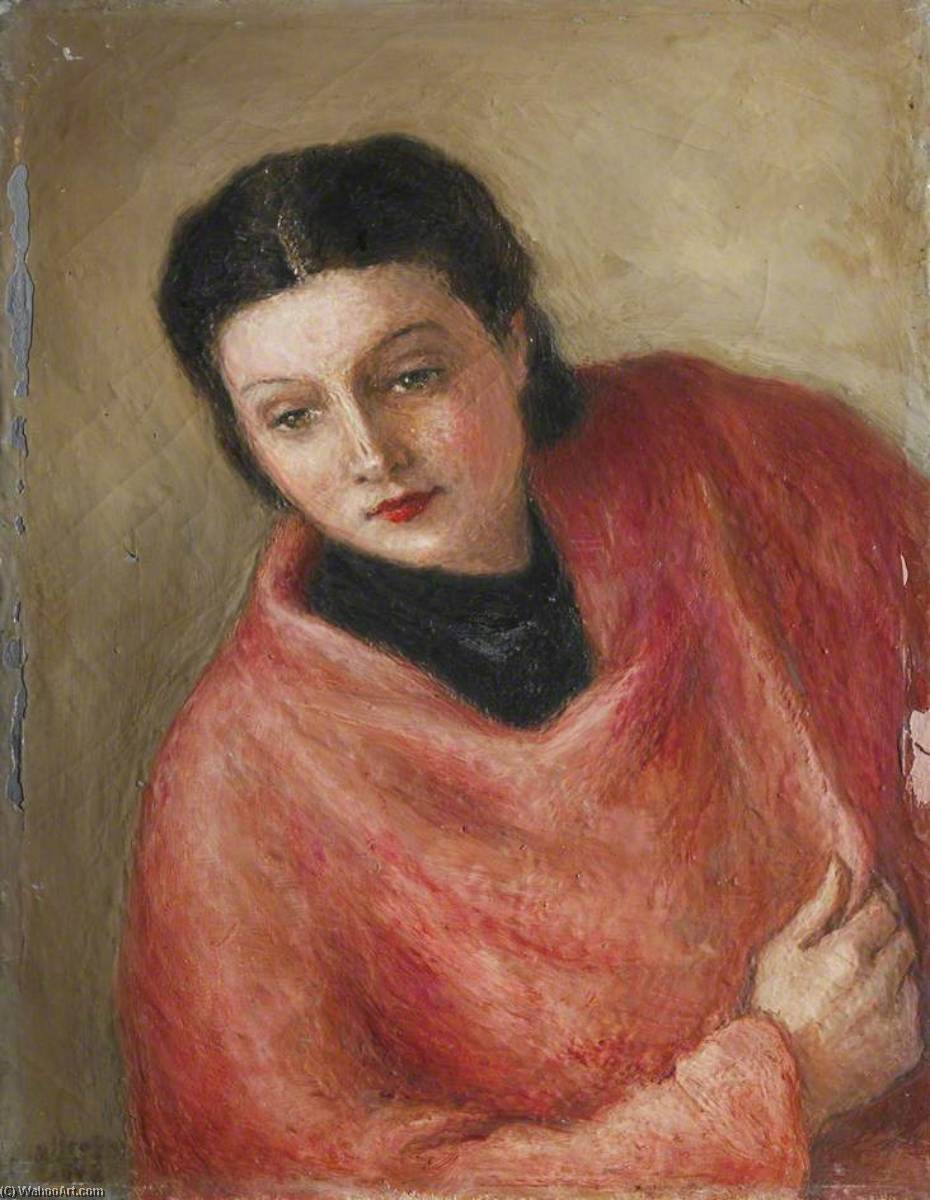 Portrait Of A Lady In A Red Tunic Leaning Forward — Georges Van Houten