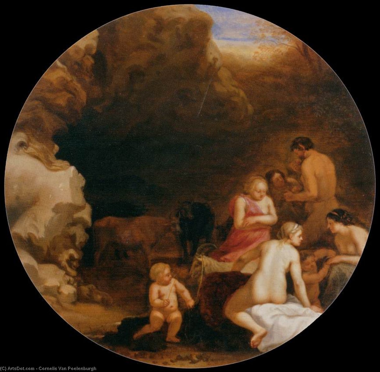Nymphs And Satyrs At The Entrance Of A Grotto — Cornelis Van Poelenburgh