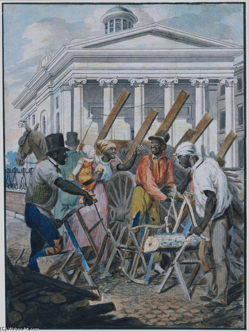 Black Sawyers Working In Front Of The Bank Of Pennsylvania, Philadelphia — John Lewis Krimmel