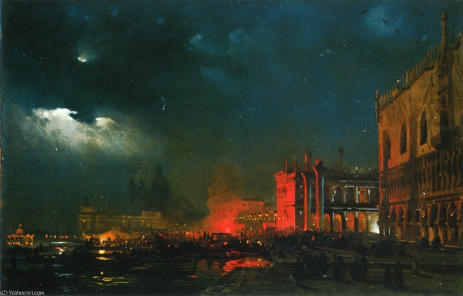 Night Festival On The Molo Di San Marco Upon The Feast Day O....ssimiliano D-asborgo — Ippolito Caffi