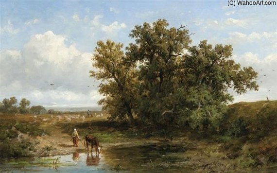 Shepherds In A Summer Landscape — Anthonie Jacobus Van Wijngaerdt