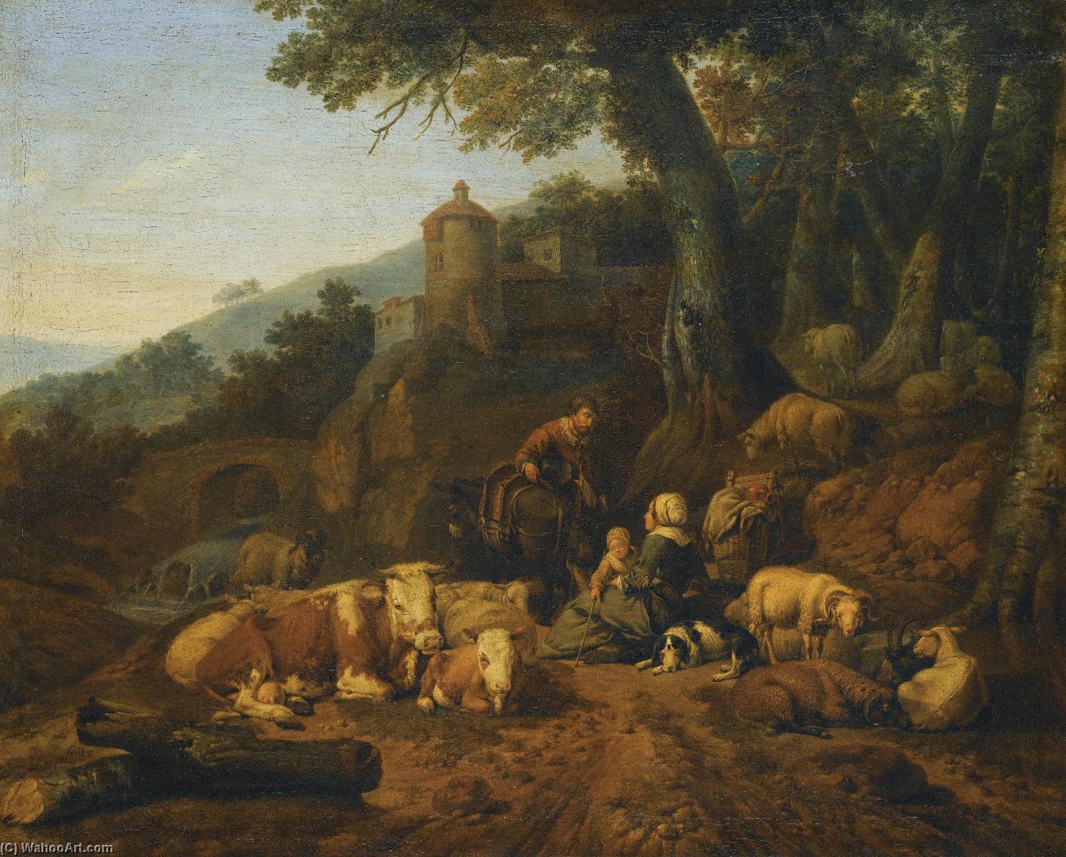 A Landscape With Drovers And Their Flock At Rest — Johann Heinrich Roos