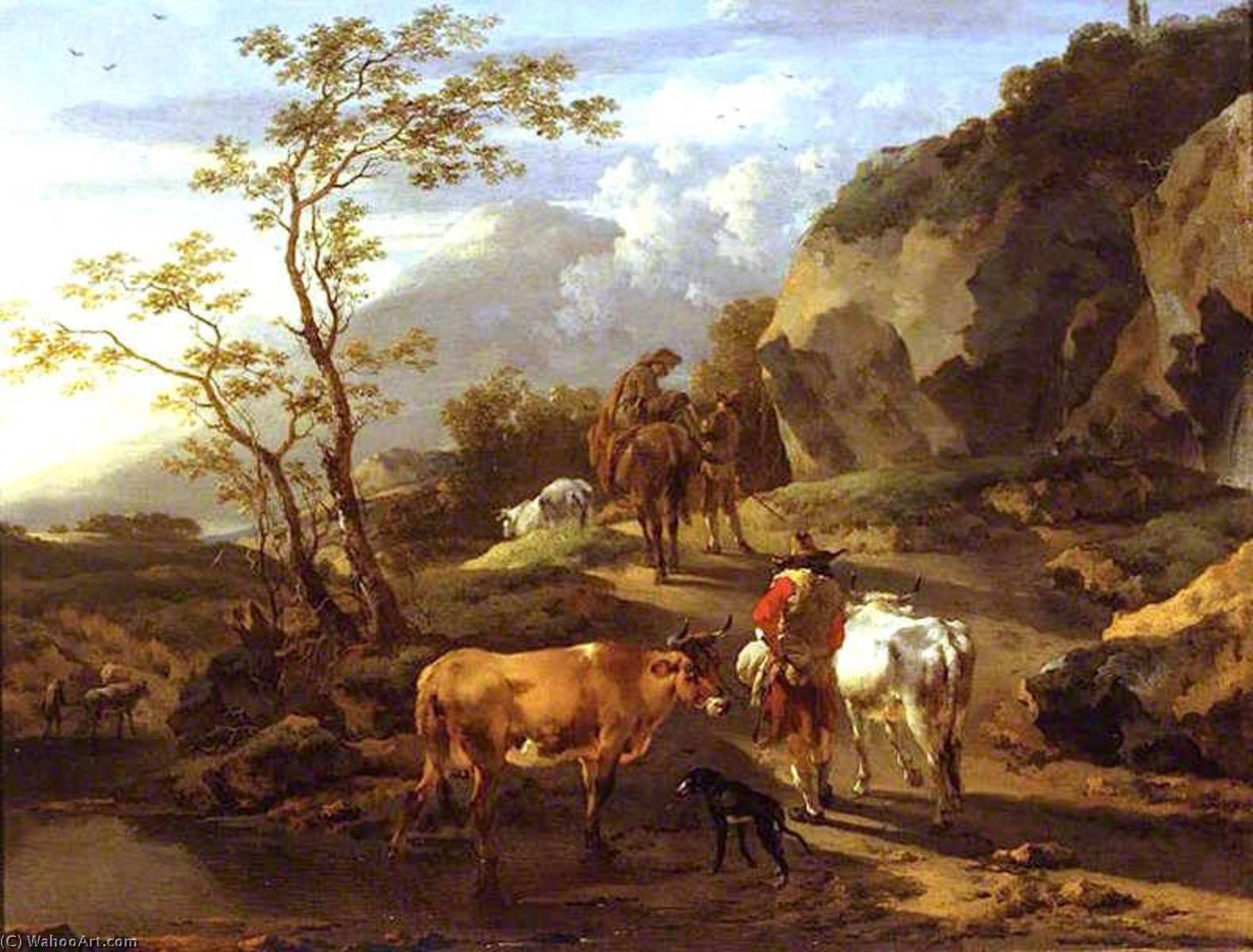 Herdsfolk Retiring From A Watering Place At Eventide — Nicolaes Pietersz Berchem