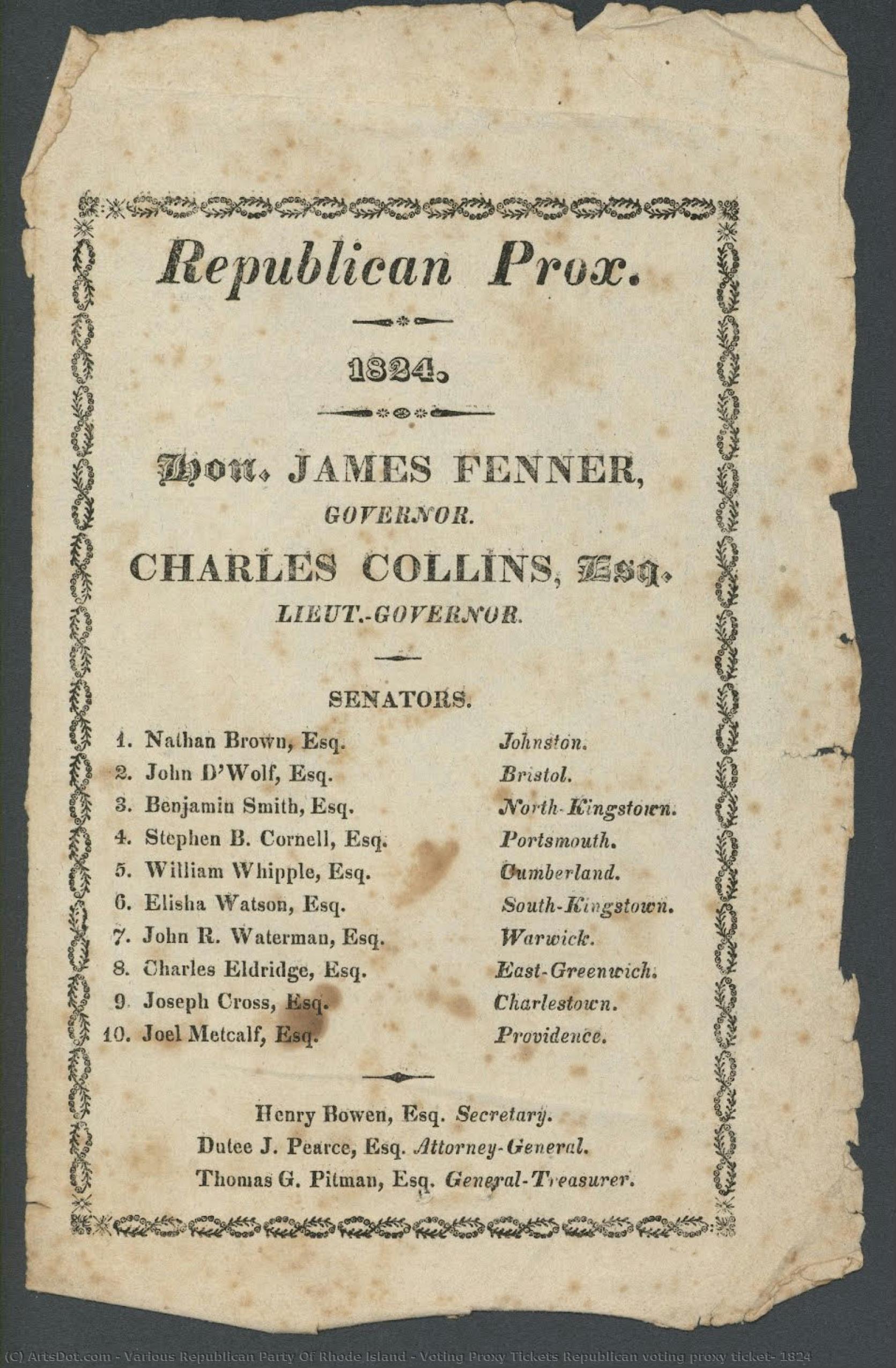 Voting Proxy Tickets Republican Voting Proxy Ticket, 1824 — Various Republican Party Of Rhode Island