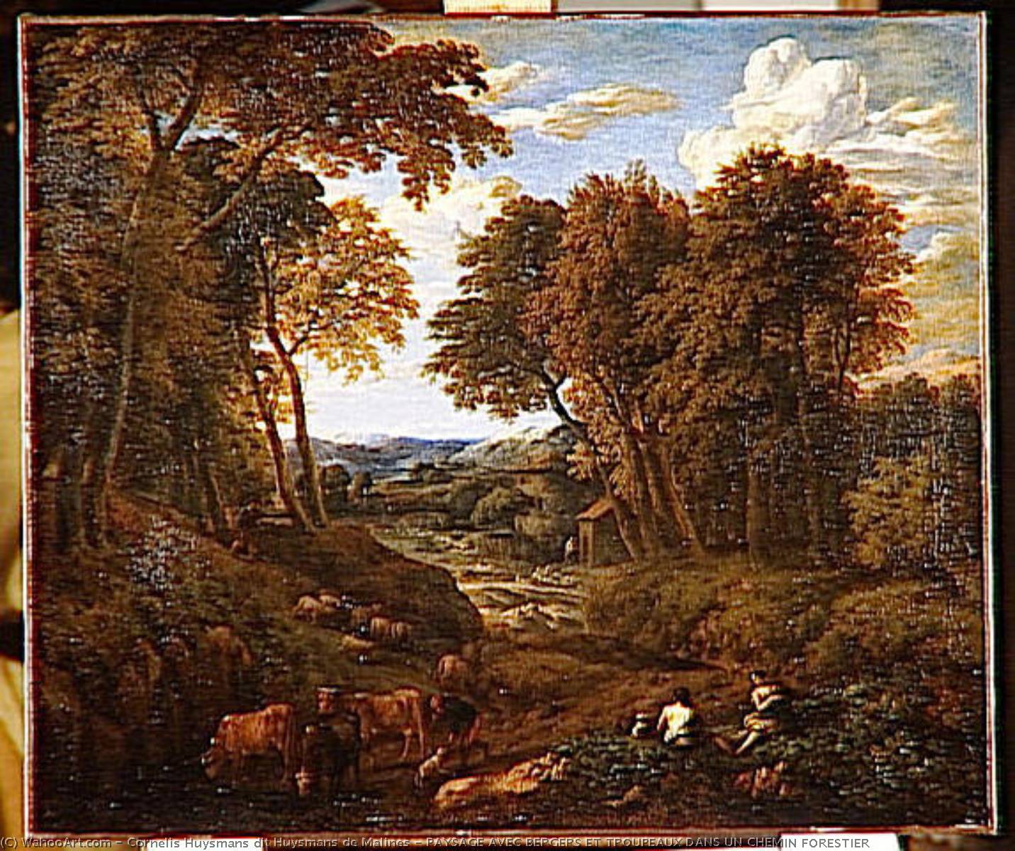Paysage Avec Bergers Et Troupeaux Dans Un Chemin Forestier — Cornelis Huysmans Dit Huysmans De Malines