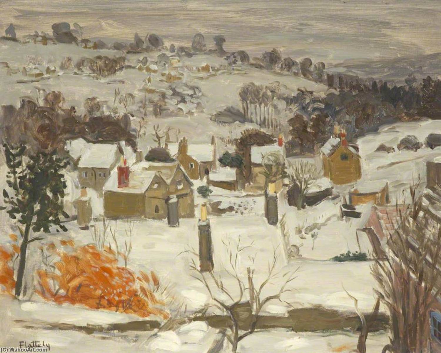 Cotswold Village, Under Snow — Alastair Frederick Flattely