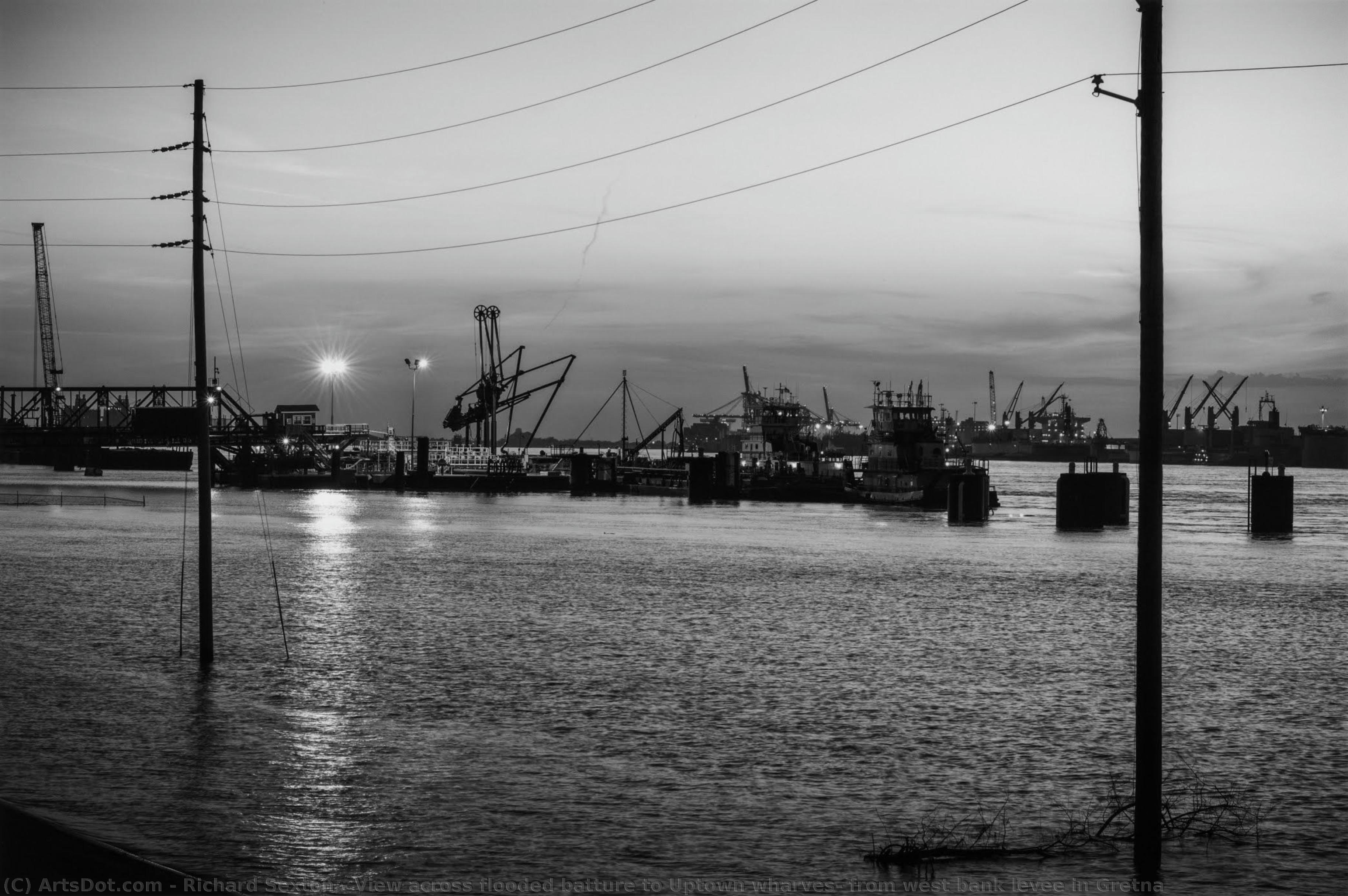 View Across Flooded Batture To Uptown Wharves; From West Bank Levee In Gretna — Richard Sexton
