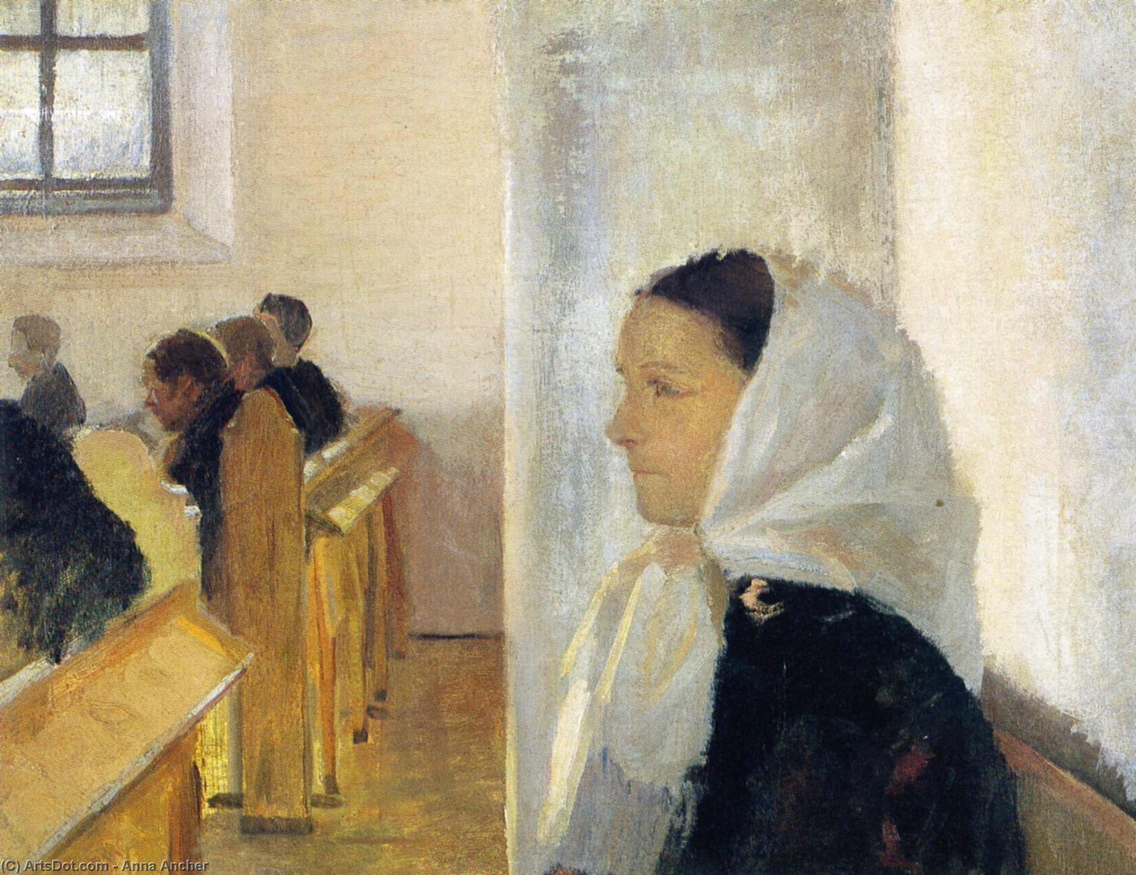 Young Girl With White Scarf In The Skagen Church — Anna Kirstine Ancher