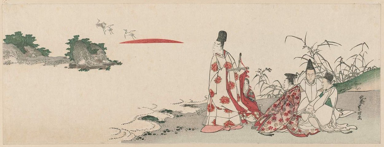 Nobleman And Attendants Watching The Sunrise — Katsushika Hokusai