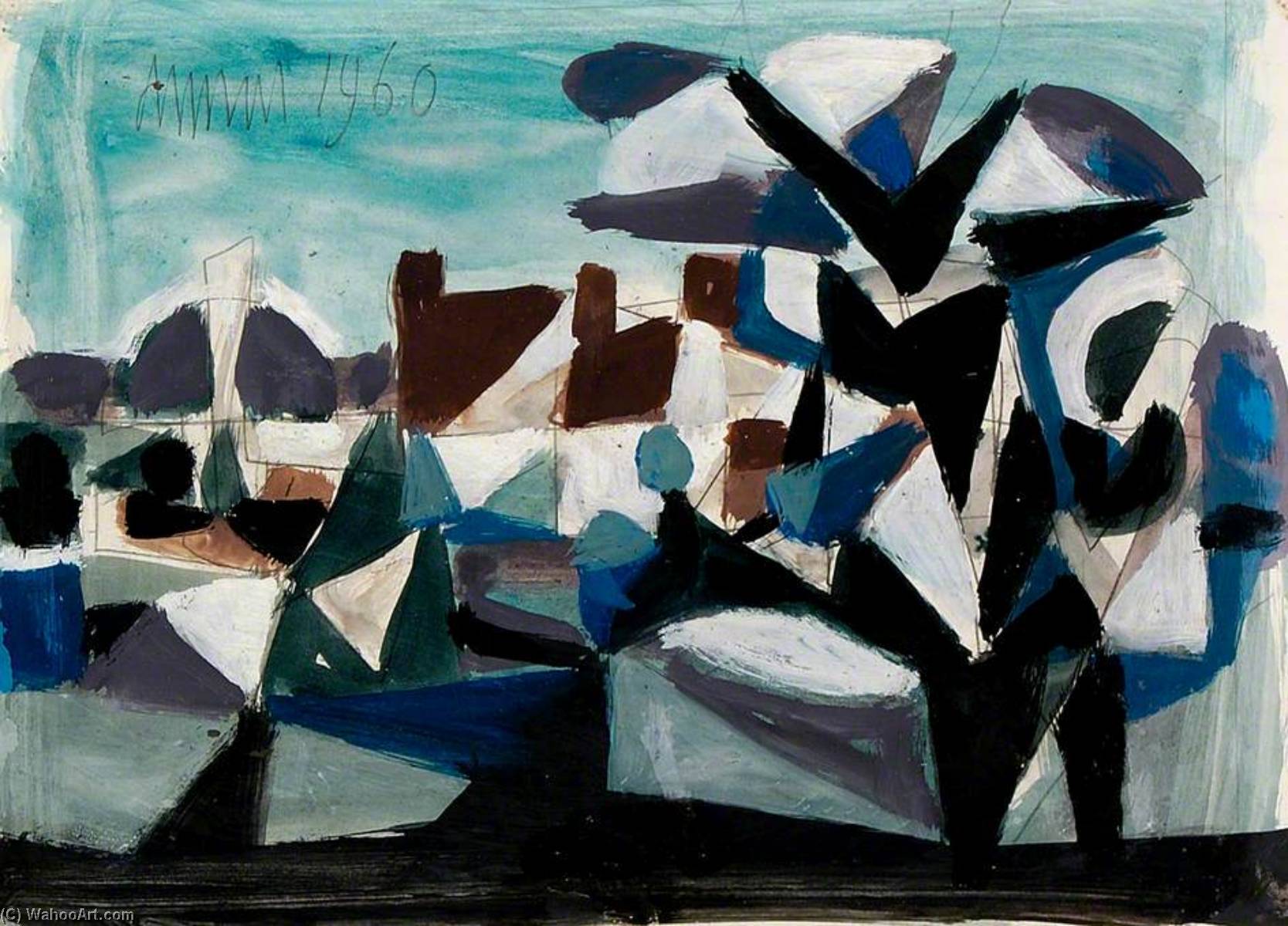 Geometric Landscape In Black, Brown, Blue And Purple — Roy Turner Durrant