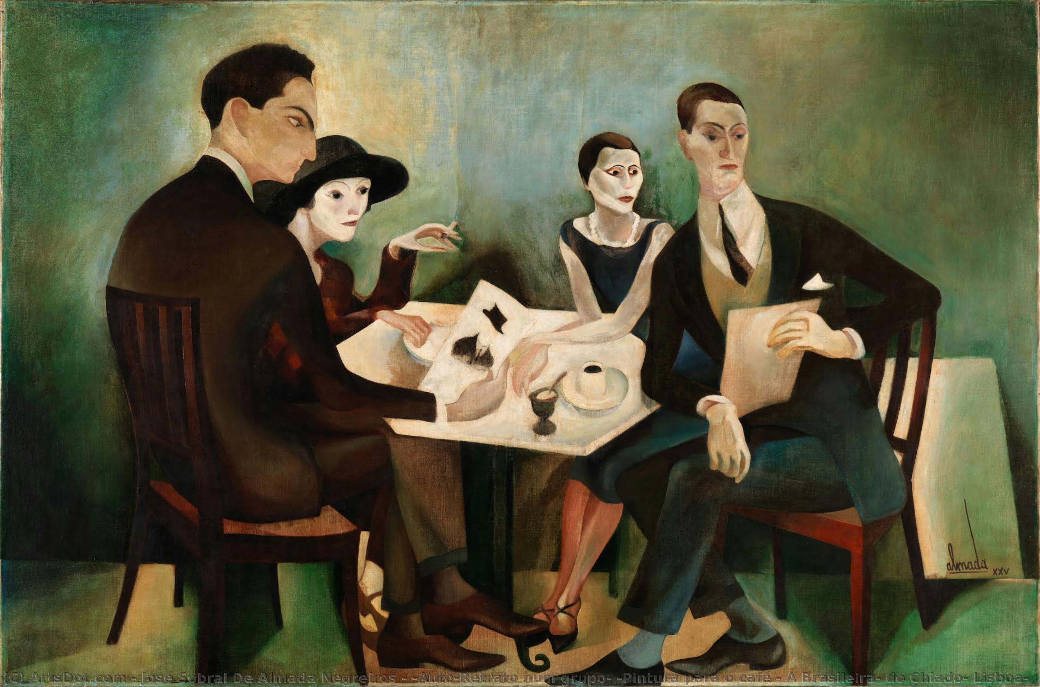 [auto-retrato Num Grupo] (pintura Para O Café ” A Brasileira” Do Chiado, Lisboa) — José Sobral De Almada Negreiros