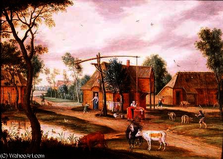A Village Landscape With A Woman Drawing Water From A Well (panel) — Isaac Van Oosten