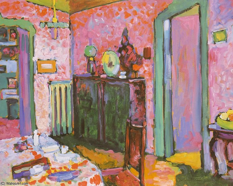 Interior (my Dining Room), Oil On Cardboard, — Wassily Wassilyevich Kandinsky