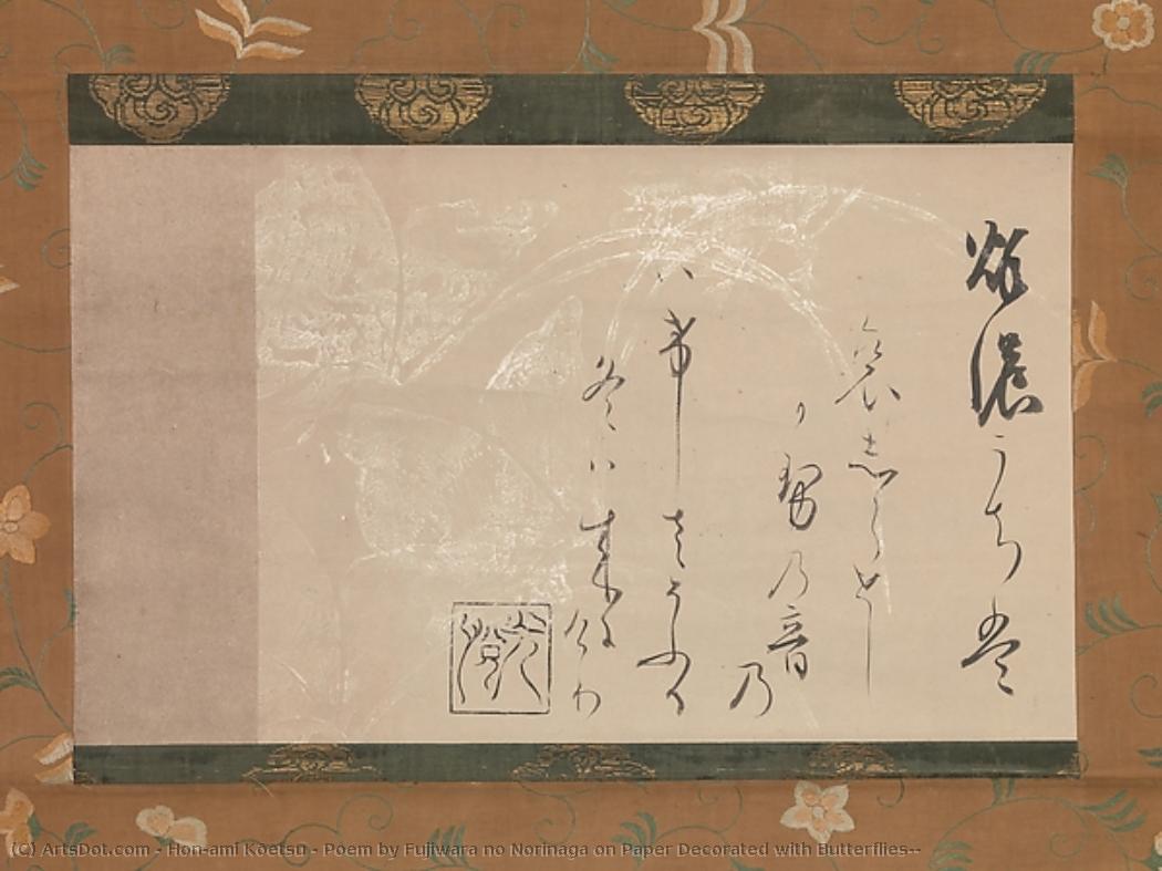 Poem By Fujiwara No Norinaga On Paper Decorated With Butterflies — Hon'ami Kōetsu