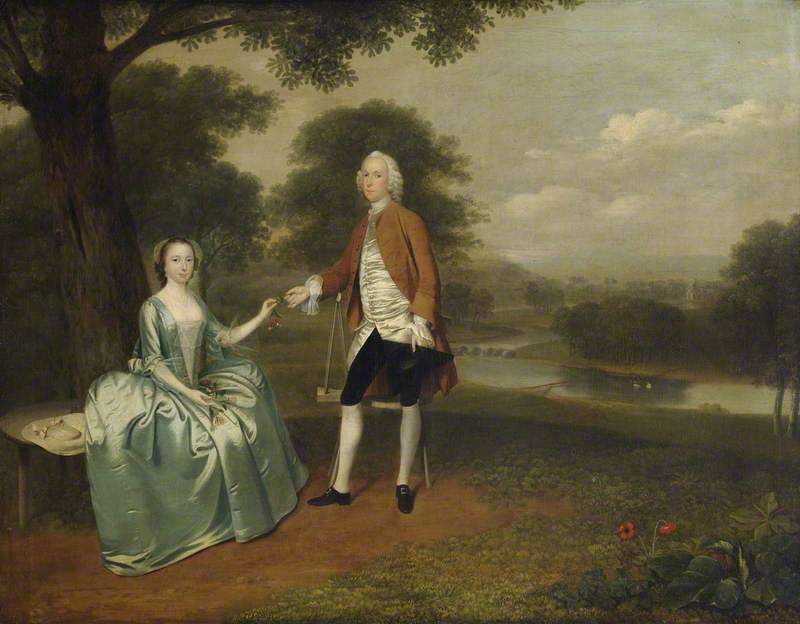 A Gentleman Handing A Lady A Sprig Of Honeysuckle — Arthur William Devis