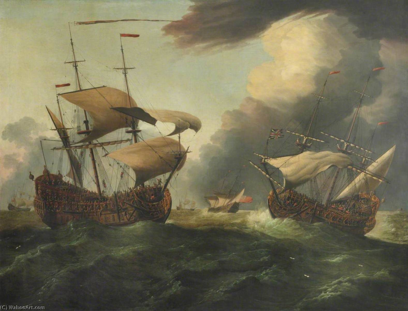 Two English Third Rates At Sea In A Gale — Willem Van De Velde Der Ältere