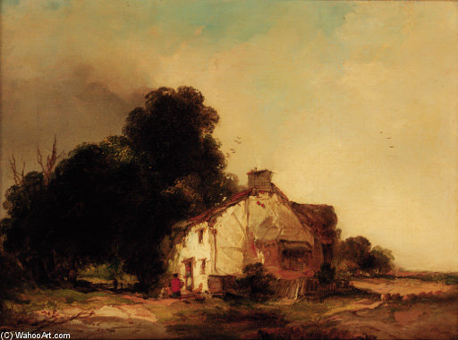 Figures Before A Cottage In A Wooded Landscape — Edward Charles Williams