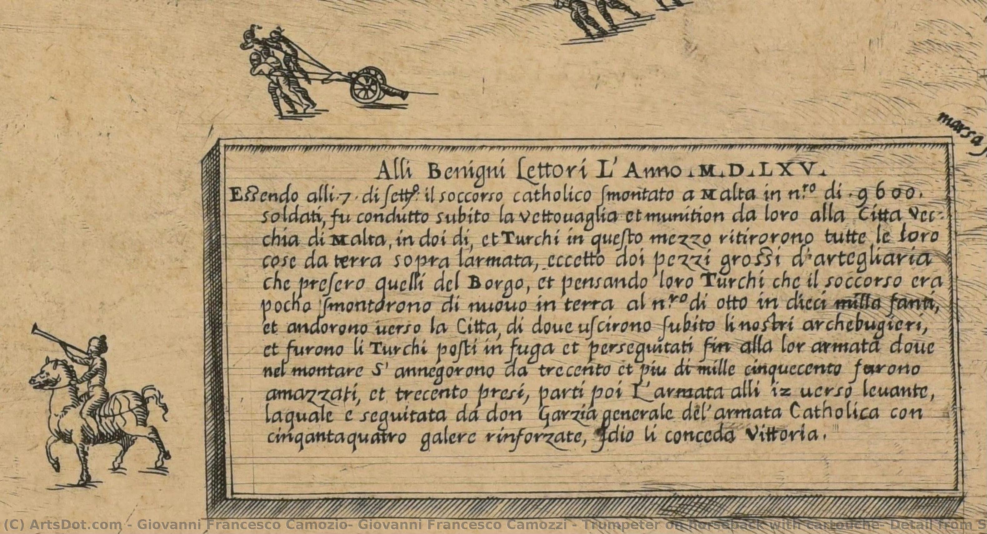 Trumpeter On Horseback With Cartouche, Detail From State 4 Of The Camocio Map Series — Giovanni Francesco Camozio