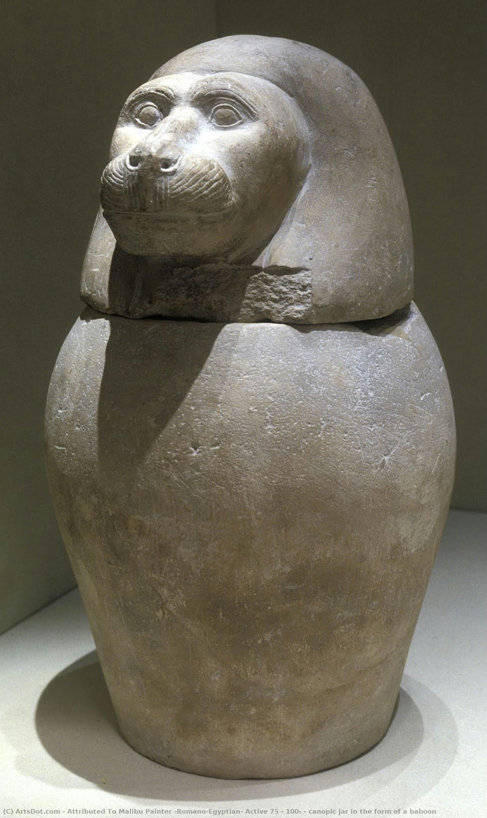 Canopic Jar In The Form Of A Baboon — Attributed To Malibu Painter (romano-egyptian, Active 75 - 100)