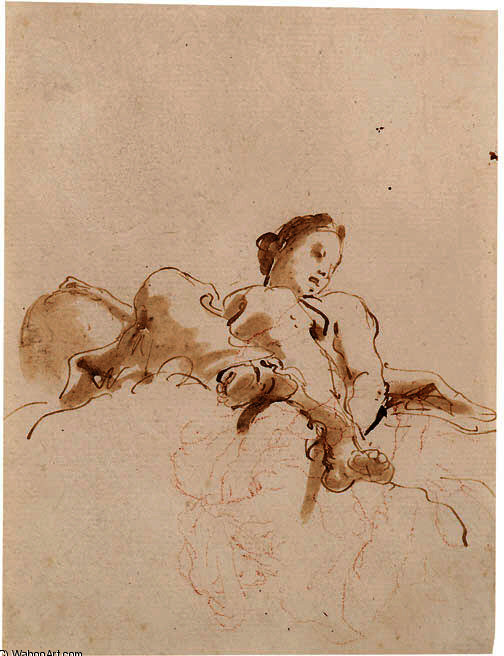 A Seated Female Figure Holding A Globe, Seen From Below — Giambattista Tiepolo